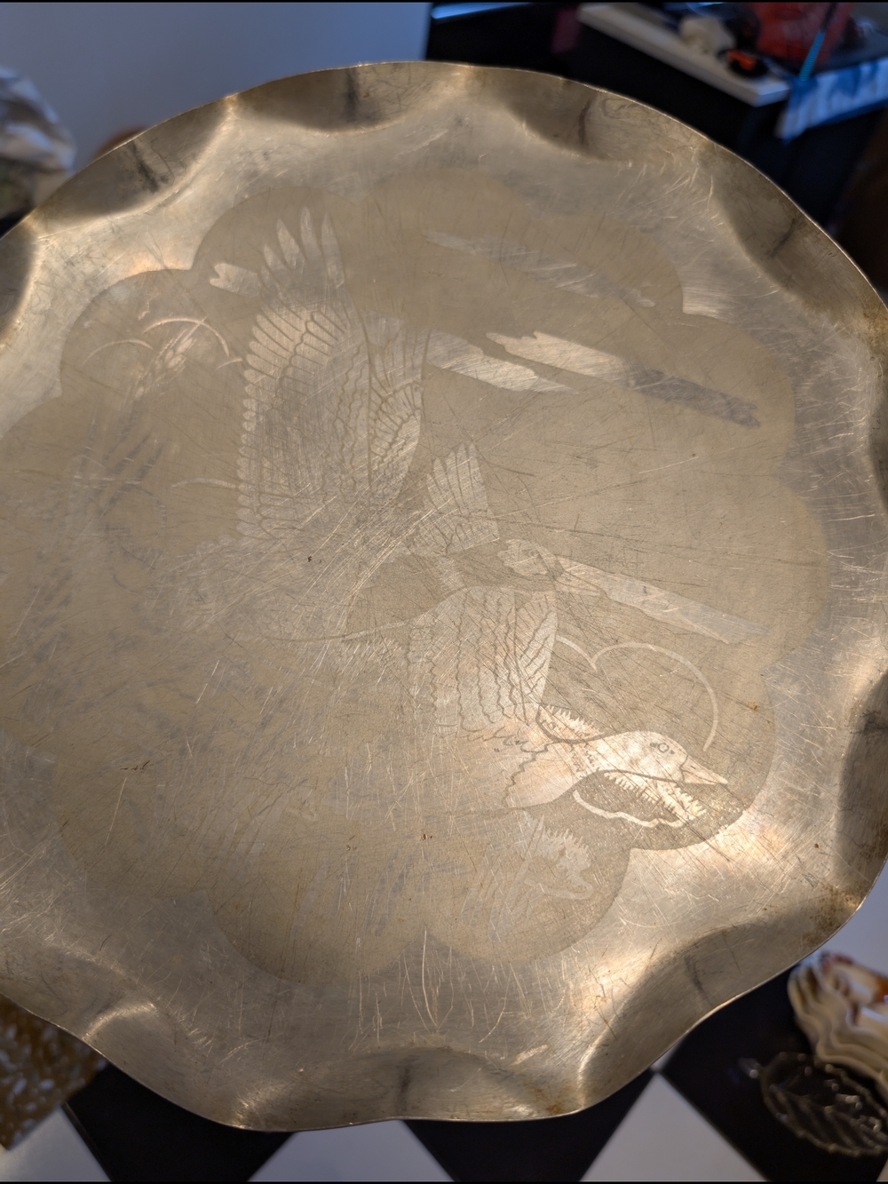 Decorative Etched Tray with Mallard Motif Vintage
